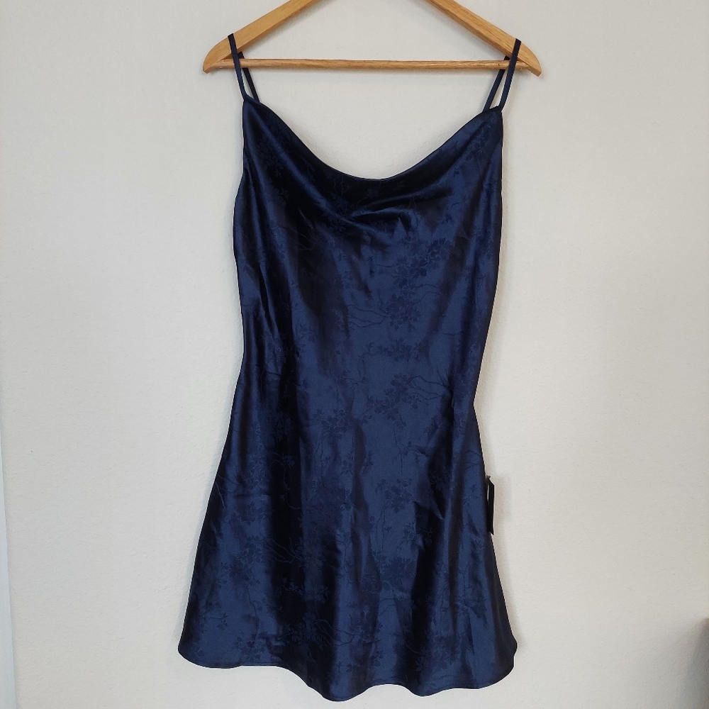 Lulus Close to Your Heart Blue Satin Jacquard Cowl Slip Dress Size XL NWT - Picture 3 of 10